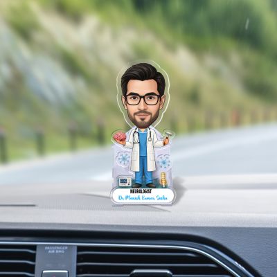 Personalized Neurologist Male Doctor Caricature Gift for Neurologists, Brain Specialists, Psychology Student & Clinics Battery Powered Moving Head Tabletop Decor